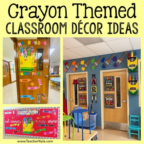 This post is a growing listing of Crayon Themed Classroom Ideas that are perfect for a kindergarten or First Grade classroom.  A crayon theme is all Crayon Box Bulletin Board Ideas, Color Theme Preschool Classroom Decor, Classroom Crayon Theme, Crayola Classroom Theme Ideas, Crayola Bulletin Board Ideas, Crayon Themed Bulletin Boards, Crayons Theme Classroom, Crayon Birthday Board Classroom, Crayon Classroom Decor