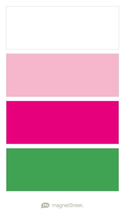 White, Custom Pink, Custom Pink, and Custom Green Wedding Color Palette - custom color palette created at MagnetStreet.com Hot Pink And Green Color Palette, Bright Pink And Green Color Palette, Pink Green Colour Palette, Colors That Go With Hot Pink, Color Palette Pink And Green, Green Pink Color Palette, Green And Pink Color Scheme, Pink Green Color Palette, Green And Pink Palette