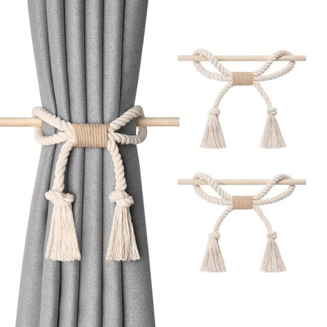 PRICES MAY VARY. 🔥【UNIQUE DESIGN】Classic bohemian design, a good partner for a variety of curtain fabric Soothing your space with the delicate touch of curtains is brought to life with the help of these curtains tiebacks 🔥【PREMIUM MATERIAL】NICEEC curtain tie backs are hand-woven with natural cotton rope, just like a little girl's plait, cute and nifty, but also elegant. If you gently wrap it on the curtain without any scratches or other damage. It is neatly woven and not easy to loosen 🔥【EASY Nautical Curtain Tie Backs, Tassel Curtain Tie Backs, Rope Decoration Ideas, Tie Backs For Curtains Ideas, Curtain Tie Back Ideas, Diy Curtain Tie Backs, Macrame Curtain Tie Backs, Binding Methods, Curtain Tie Backs Diy