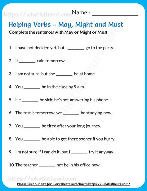 This worksheet has 10 questions based on may, might and must.Please download the PDF Helping Verbs – May, Might and Must Worksheet Modal Verbs Worksheets With Answers, May Might Worksheet, Modal Verbs Worksheets, May Worksheets, Elementary Grammar, Helping Verbs Worksheet, Shall And Will, Modal Verbs, Helping Verbs