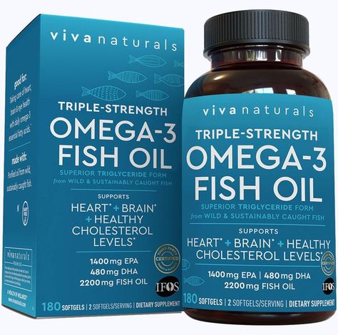 Viva Naturals Triple-Strength Omega 3 Fish Oil with EPA and DHA Supplements 2,200mg, 180 Softgels Fish Oil Vitamins, Fish Oil Capsules, Omega 3 Fish, Omega 3 Supplements, Omega 3 Fish Oil, Breastmilk Supply, Healthy Cholesterol Levels, 3 Fish, Omega 3 Fatty Acids