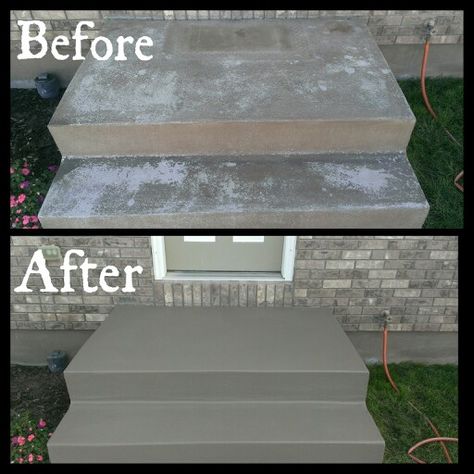 Front stairs needed to be redone! Valspar cement/porch paint. Cement Porch Paint, Cement Porch, Concrete Front Steps, Concrete Patio Makeover, Front Stairs, Porch Paint, Cement Patio, Concrete Patios, Valspar Paint