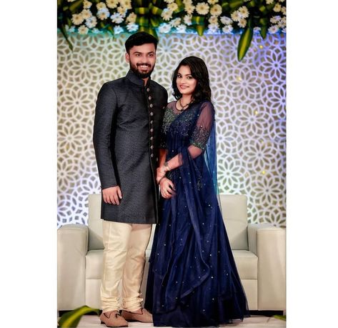 Blue Lehenga Combination, Lehenga Combination, Dark Blue Lehenga, Christian Engagement, Kerala Engagement Dress, Engagement Dress For Groom, Red Wedding Lehenga, Christian Weddings, Navy Blue Lehenga