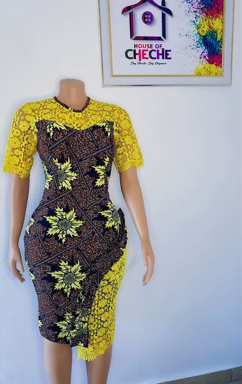 Ankara Lace Dress Styles, Ankara And Lace Combo, Ankara With Lace, Ankara And Cord Lace Combination, Naija Dresses, Lace Short Gown Styles, Ankara Midi Dress, Ankara And Lace, Short Ankara Dresses