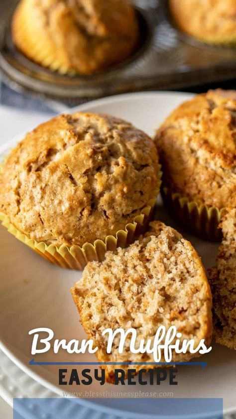 Easy Bran Muffin Recipe, Bran Flake Muffins, Bran Cereal Muffins, Healthy Bran Muffin Recipe, Wheat Bran Muffins, All Bran Muffins, Snack Muffins, Honey Bran Muffins, Fiber Muffin