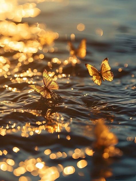 Golden Photography Aesthetic, Golden Butterfly Aesthetic, Gold Butterfly Aesthetic, Yellow Butterfly Aesthetic, Butterfly Sunset, Golden Butterfly, Image Nature, Gold Aesthetic, Summer Backgrounds