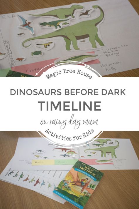 Dinosaur Timeline ~ Magic Tree House Dinosaurs Before Dark Inspired Activity Dinosaur Timeline Activity, Magic Tree House Dinosaurs Before Dark Activities, Magic Tree House Dinosaurs Before Dark, Dinosaur Unit Study 3rd Grade, Dinosaur Timeline, Magic Tree House Lessons, Dinosaurs Before Dark, Magic Tree House Activities, Dinosaur Unit Study