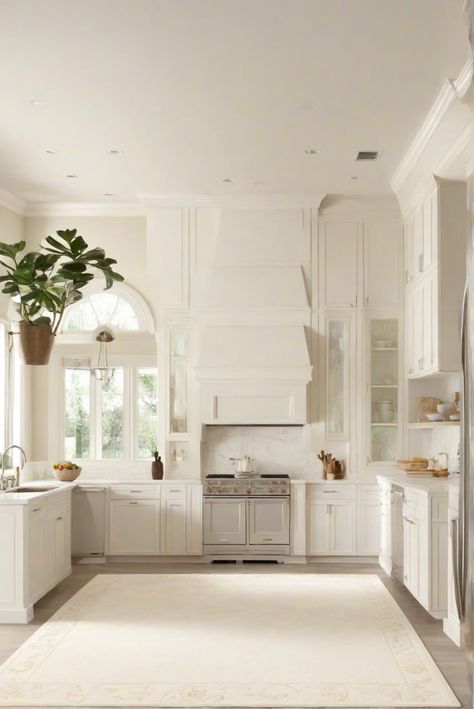 kitchen wall paint,wall paint color,white rug decor,paint color coordination Alabaster Kitchen Cabinets And Walls, Best Trim Color For Alabaster Walls, Sw Alabaster Walls, Alabaster Kitchen Cabinets, White Kichen, Alabaster Sherwin Williams, Alabaster Kitchen, Sw Alabaster, Warm White Paint