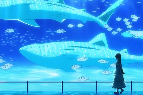 Whale Shark Desktop Wallpaper, Japanese Pc Wallpaper, Anime Aquarium, Aesthetics Anime, Whale Sharks, Iphone Wallpaper Ios, Ocean Wallpaper, Whale Shark, Anime Aesthetic