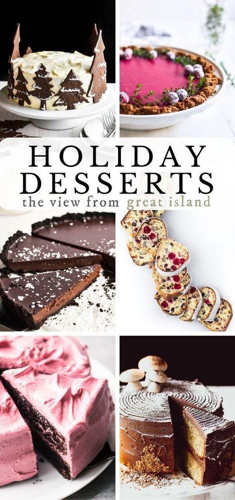 Favorite Holiday Desserts from fruit cake to buche de Noel, and more! Modern Christmas Dessert, Elegant Christmas Dessert Ideas, Classy Christmas Desserts, Christmas Showstopper Desserts, Showstopping Christmas Desserts, Impressive Holiday Desserts, Christmas Dessert Recipes For A Crowd, Christmas Dessert Ideas Fancy, Impressive Christmas Desserts