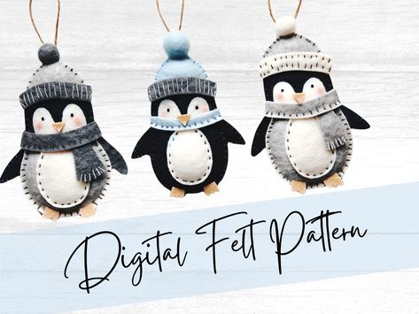 Penguins Christmas Decorations, Christmas Ornaments Felt Diy, Felt Animal Ornaments Patterns Free, Felt Penguin Ornament, Felt Ornament Patterns Free Printable, Penguin Ornaments Diy, Penguin Applique Pattern, Felt Christmas Ornaments Patterns, Diy Reindeer Ornaments