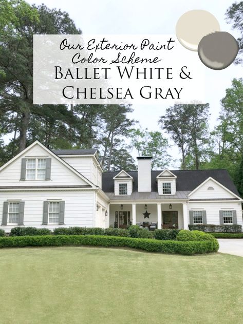 Ballet White Exterior Paint, Shutter Color For Cream House, Bm Ballet White Exterior, Best Benjamin Moore Exterior Colors, Benjamin Moore Soft Chamois Exterior, Benjamin Moore Ballet White Exterior, Benjamin Moore Chelsea Gray Exterior, Soft Chamois Benjamin Moore Exterior, Balboa Mist Benjamin Moore Exterior