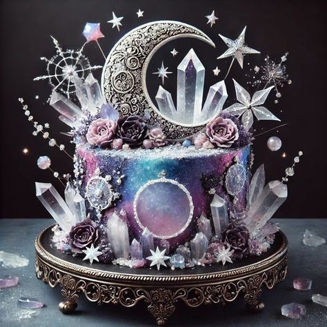 Sagittarius Birthday Cake, Astrology Cake, Moon Birthday Cake, Moon Birthday, Sagittarius Birthday, Witch Moon, Crystal Cake, Purple Crystal, Moon Cake