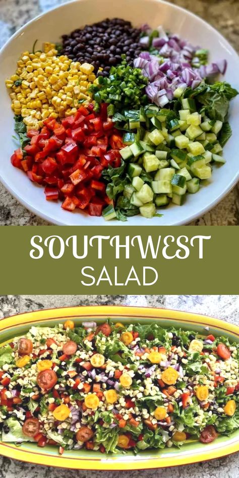 Southwest Salad Meal Prep, South Western Salad Recipe, Chopped Southwest Salad, Bbq Salads Summer, Chopped Salad Recipes Vegetarian, Chopped Salad Recipes Vegan, Vegan Southwest Salad, Vegan Chopped Salad Recipes, South Western Salad