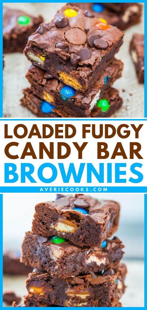 Candy Bar Brownies Recipe, Brownies With Candy Bars, Brownie Candy Bar Recipe, Brownies And Bars, Easy Brownie Mix Recipes, Brownies With Candy Bars In The Middle, Boxed Brownie Mix Recipes, Fun Brownie Recipes, Candy Bar Desserts