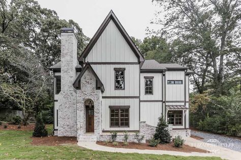 French Farmhouse Tudor Lime wash Brick Remodel - Lime Wash Brick Exterior, Wash Brick Exterior, Brick Cottage Exterior, Brick Tudor, Tudor House Exterior, Lime Wash Brick, Old World European, Modern Farm House, Brick Cottage