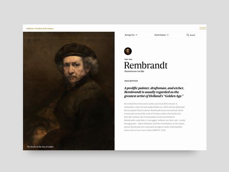 rembrandt artist profile by Christopher Reath #Design Popular #Dribbble #shots Artist Profile Layout, Reath Design, Cv Website, Red Veil, Profile Website, Page Layout Design, Art Web, Grafic Design, Artist Profile