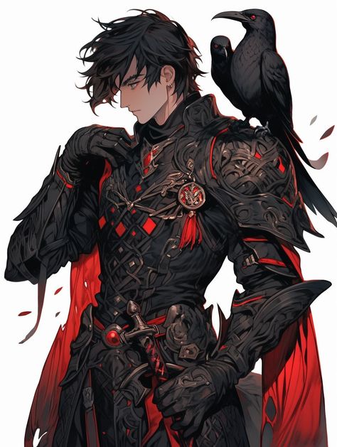 Raven Knight, Fantasy Villain, Villain Cosplay, Red And Black Outfit, Anime Knight, Dnd Stuff, 캐릭터 드로잉, Dungeons And Dragons Characters, Mythical Creatures Art