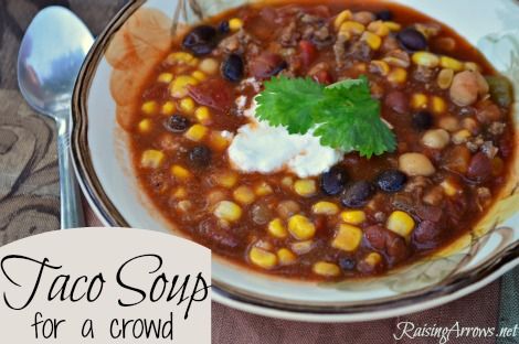 Taco Soup Soup For A Crowd, Large Family Meals, Taco Soup Recipe, Easy Freezer Meals, Large Families, Savory Soups, Large Crowd, Homemade Tacos, Taco Soup