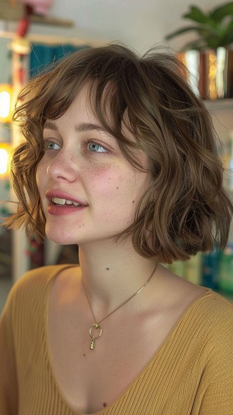 Short and Sweet Waves: 25 Hairstyles for Wavy Hair That Inspire Curly Bob Fringe, Short Hair With Bangs Wavy, 70s Bob Haircut, Wavy Bob With Fringe, Italian Bob Haircut, Curly Asymmetrical, Curly Bobs, Short Wavy Haircuts, Short French