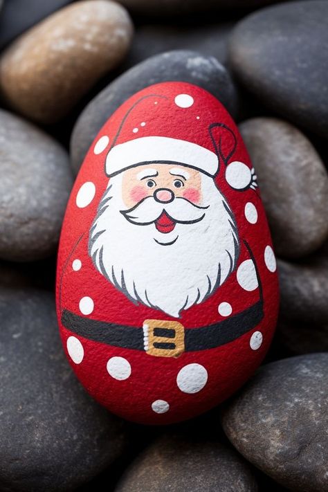 Christmas Pebbles, Ideas Con Piedras, Christmas Rock Painting Ideas, Christmas Rock Painting, Christmas Pebble Art, Rock Painting Supplies, Gingerbread Cottage, Rock Look, Happy Rock