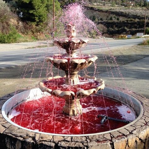 Feeling thirsty? Wine Fountain - in honour of "The Wine Festival" Wine Fountain Wedding, Fountain In Restaurant, Wishing Fountain Aesthetic, Wine Fountain, Fountain Aesthetic Dark, Fountain Night Aesthetic, Medieval Fountain, Wine Festival, Random Ideas