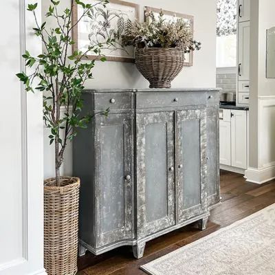 SLEEK AND CHIC | Shop Sales Events Antique Farmhouse Console Table Redo, Upscale Farmhouse Decor, Redesigned Furniture, Brooke Giannetti, Farmhouse Sideboard Buffet, Antique Console Table, Rustic Sideboard, Patina Style, Bookcase With Glass Doors