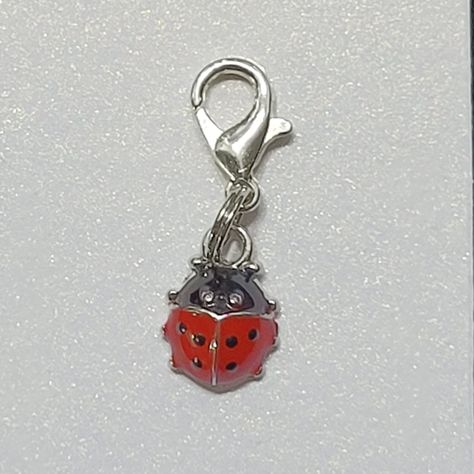 Sweet ladybird zip charm, silver coloured  metal, zipper pull charm, on small silver coloured lobster clip with split ring for strength. Perfect for adding Spring Bling to a coat zipper, bag or jacket, bracelet or even for a keychain, bridle or use as stitch marker. Use as is, or use to enhance your own project. Due to the handmade nature of these zipper charms, each is unique and will vary a little from the picture. Shipping does not include tracking. Please contact us if you require a shipping Ladybug Keychain, Ladybug Bug, Unique Keychains, Zipper Charms, Stitch Marker, Hello Kitty Items, Funky Jewelry, Silver Colour, Zipper Bag