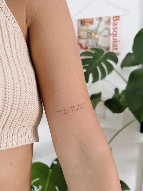 Small Text Arm Tattoo, Pretty Writing Tattoos, Minimalistic Writing Tattoo, Long Phrase Tattoo, Arm Words Tattoos For Women, Micro Word Tattoo, Minimalist Tattoo Phrases, Fine Tattoo Writing, Placement For Name Tattoos