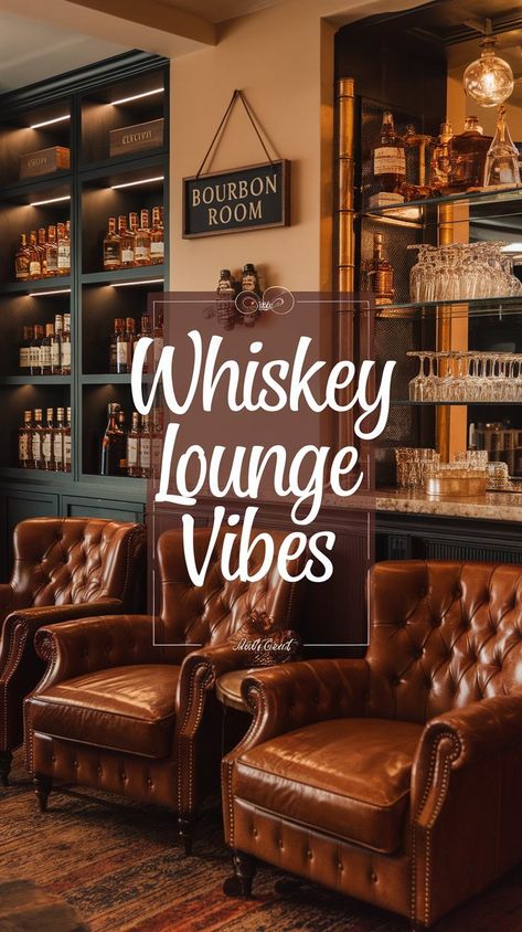 Turn your space into a Whiskey Lounge with these incredible ideas! Whether you're dreaming of a cozy Bourbon Room or a full-blown Whiskey Room, we've got all the tips to make your vision a reality. Discover perfect Bar Lounge Room layouts, fabulous Speakeasy Decor inspirations, and stylish Bourbon Bar designs. Make your home the ultimate hangout spot – whiskey glass in hand! #gg #homedesigninsider #homewhiskeybarideas Bourbon Bar Basement, Small Whiskey Room Ideas, Home Whiskey Bar Ideas, Bourbon Room Decor, Home Whiskey Lounge, Speak Easy Room At Home, Bourbon Display Ideas, Whiskey Room Interior Design, Whiskey Bar Ideas