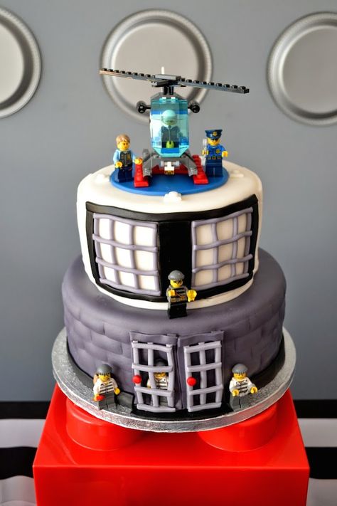 Lego City Police themed birthday party via Kara's Party Ideas KarasPartyIdeas.com Cake, decor, printables, invitation, favors, stationery, a... Lego City Cakes, Lego City Birthday, Police Birthday Cakes, Police Themed Birthday Party, Lego Party Decorations, Cake Lego, Police Cakes, Police Birthday Party, Lego City Police