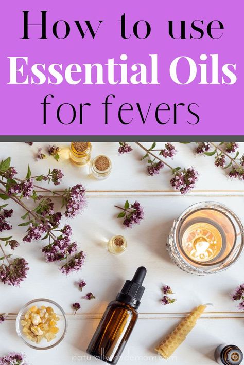 How to use essential oils for fever reduction in infants, children, and adults. Essential oils are perfect for illnesses because they have healing properties that can be used for colds and flu to kill the infection and reduce pain. Peppermint oil provides a natural cooling sensation and reduces headaches. #essentialoilsforfever Essential Oils For Fever, For Sleep, Natural Remedies For Fever, Cinnamon Bark Essential Oil, Essential Oils For Colds, Kids Fever, Essential Oils For Headaches, Essential Oils For Kids, Chamomile Essential Oil