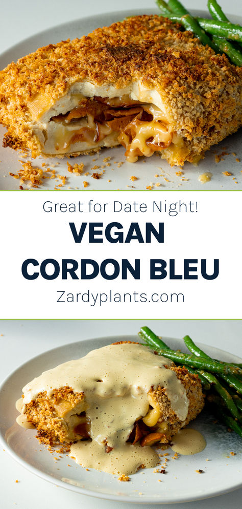 Two vegan cordon bleu tofu cutlets on plates Vegan Ham, Resep Vegan, Tofu Recipes Vegan, Vegan Entree, Tofu Recipe, Vegan Main Dishes, Burger Bar, Vegan Dinner, Tofu Recipes