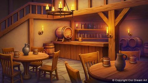 Tavern Illustration, Fantasy House Interior, Taverna Medieval, Fantasy Inn, Fantasy Words, Cool Album Covers, Location Inspiration, Low Poly Models, Game Illustration