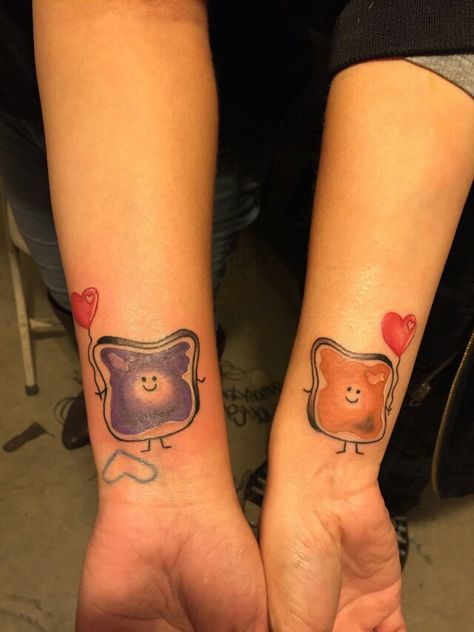 Pb and j tattoo Best Friend Tattoos Pbj, Pb And J Tattoo, Pb&j Tattoo Best Friends, Pb&j Tattoo, Peanut Butter Jelly Tattoo Couple, Peanut Butter And Jelly Tattoo, Air Fryer Pb&j, Pb And J, J Tattoo