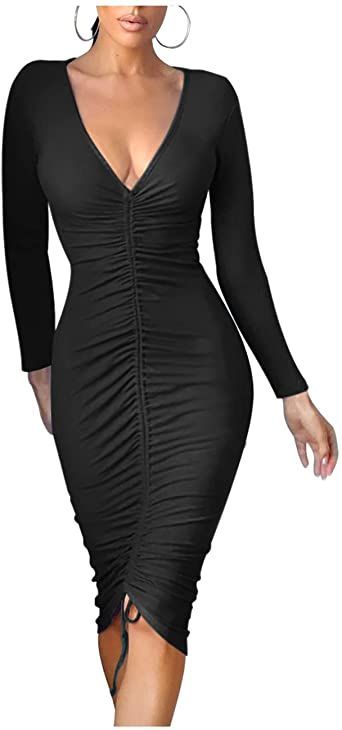 Scrunched Dress, Midi Casual Dress, Rouched Dress, Rave Costumes, Work Formal, Bodycon Dresses Casual, Casual Night Out, Ruched Bodycon Dress, Midi Dress Casual