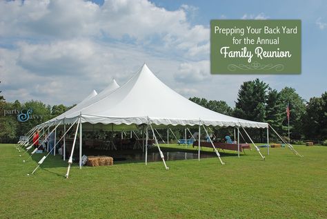 Tips for preparing for a backyard family reunion! Family Reunion Ideas, Family Reunion Decorations, Name Tent, Patio Entertaining, Reunion Decorations, Gold Graduation Party, Reunion Ideas, Party Tent, Budget Backyard