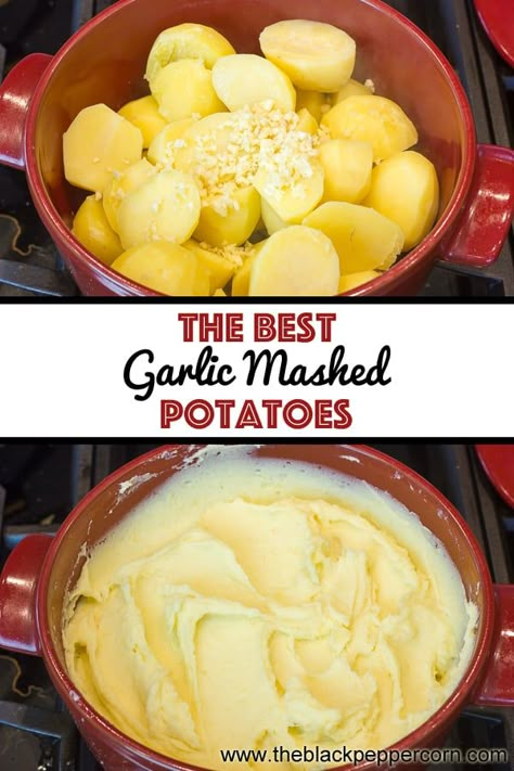 Garlic Mashed Potatoes Recipe - Easy Instructions for how to make the best creamy garlic mashed potatoes recipe. Boiled yellow fleshed potatoes, minced garlic, butter and cream. Yellow Mashed Potatoes, Best Garlic Mashed Potatoes, Mashed Potato Pancakes Recipe, Mashed Potatoes Recipe Easy, Creamy Garlic Mashed Potatoes, Garlic Mashed Potatoes Recipe, Parmesan Mashed Potatoes, Corned Beef Sandwich, Mashed Potato Cakes