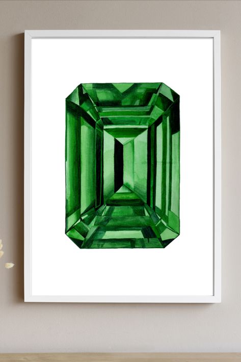 emerald watercolor painting Emerald Drawing, Emerald Tattoo, Crystal Illustration, Covington Ky, Watercolour Ideas, Diamond Drawing, Watercolor Wall, 3d Drawings, Watercolor Wall Art