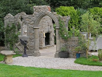 Folly Architecture, Garden Divider, Whimsical Backyard, Garden Follies, Garden Dividers, Garden Folly, Stone Walls Garden, Castle Building, Brick Garden