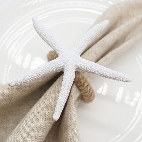 Beach Napkin Rings, Beach Table Decor, Beach Table Decorations, Starfish Wedding, Beach Table, Beach Party Decorations, Beach Themed Party, Beachy Decor, Beach Wedding Decorations