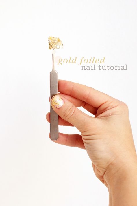 Gold Foiled Nail Tutorial Gold Foil On Nails, Foil On Nails, Foiled Nails, Gold Foil Nails, Gold Foil Diy, Fingernail Art, Foil Nail Art, Hair Magic, Nail Tutorial