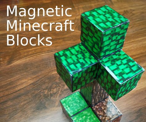 Magnetic Minecraft Blocks: Minecraft is a very fun game as it allows you to build anything, this project brings that experience to the real life. Play minecraft in real life and build whatever you want. Minecraft Block Template, Diy Minecraft Blocks, Minecraft Crafts For Kids, Minecraft In Real Life, Minecraft Birthday Party Games, Minecraft Birthday Decorations, How To Make Magnets, Minecraft Challenges, Magnetic Blocks