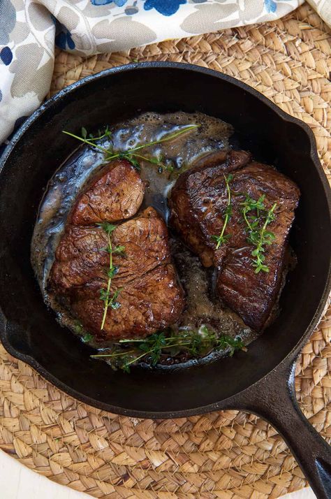 Garlic Herb Butter Recipe, Pan Seared Filet Mignon, Herb Butter Recipe, Steak Sandwiches, Filet Mignon Recipes, Garlic Herb Butter, Cast Iron Recipes, Cast Iron Cooking, Herb Butter