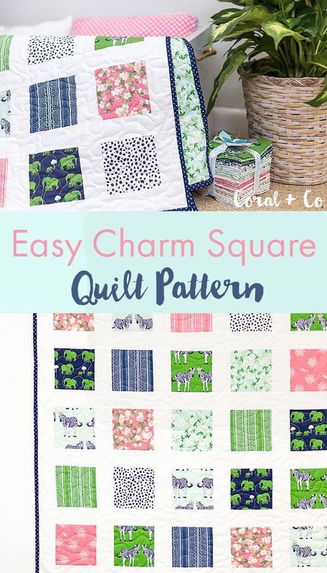 Charm Pack Quilt Pattern. Easy Beginner quilt pattern using charm packs. This free charm pack quilt pattern is perfect for the beginner quilt to make a pattern. #quiltpattern #beginnerquilting #charmsquarequiltpatterns Charm Pack Quilt Patterns, Charm Square Quilt, Charm Pack Quilt, Charm Pack Quilts, Beginner Quilt Patterns, Beginner Sewing Projects Easy, Safari Party, Quilting For Beginners, Charm Pack