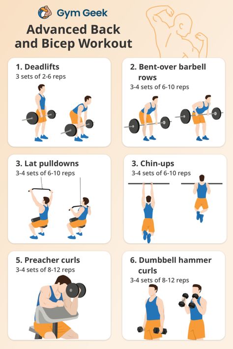 Back and Biceps Workout - Gym Geek Back And Bicep Workout For Men, Back And Bicep Workout Dumbell, Back And Bicep Workout Gym, Mens Bicep Workout, Bicep Workout Gym, Back And Biceps Workout, Pull Day Workout, Pull Day, Workouts Routines