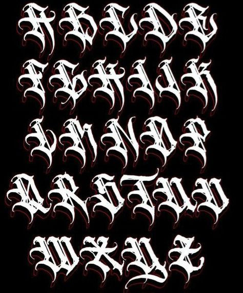 Graffiti Alphabet Styles, Tattoo Lettering Alphabet, Tattoo Fonts Alphabet, Letter Fonts, Tattoo Lettering Design, Lettering Styles Alphabet, Gothic Lettering, Chicano Lettering, Tattoo Lettering Styles