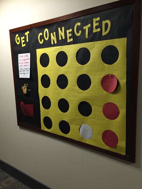 Connect 4 Decorations, Recess Bulletin Board Ideas, Get Connected Bulletin Board, Connect Four Bulletin Board, Key Club Bulletin Board, Connect 4 Bulletin Board, Board Game Bulletin Board Ideas, Board Game Door Decorations, Board Game Bulletin Boards