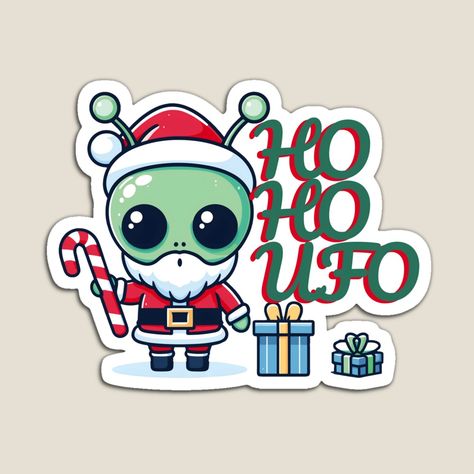 Christmas Alien, Alien Christmas, Funny Alien, Alien Drawings, Christmas Magnet, Aliens Funny, Celebrating Christmas, Xmas Decor, Xmas Decorations