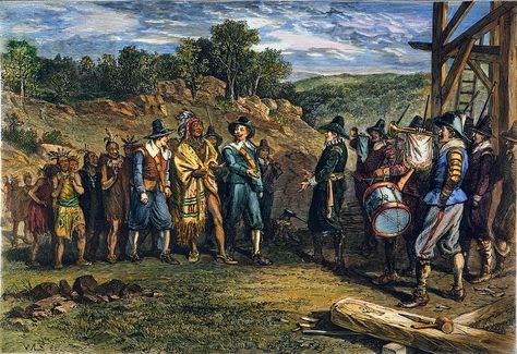 Among New England's most powerful Indian rulers, Massasoit (1580-1661), also called Ousamequin ("Yellow Feather"), was sachem (chief) of the Wampanoag people when the Pilgrims landed in Plymouth in 1620.  Massasoit was born in the village of Pokanoket, near present-day Bristol RI.  By signing a treaty with the Pilgrim settlers of Plymouth in 1621, and by faithfully observing its provisions, Massasoit guaranteed that the fledgling colony of Massachusetts Bay would survive. Wampanoag Indians, Massachusetts Bay Colony, Plymouth Colony, Roman Names, The Pilgrims, Plymouth Rock, The Mayflower, Native American Heritage, American Heritage